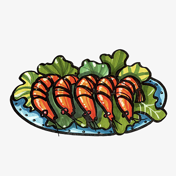 马克笔手绘一盘虾素材