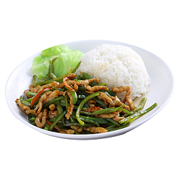 青椒肉丝盖浇饭 青菜 配菜 圆