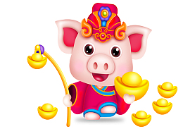 卡通猪年财神元素设计