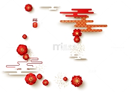 喜庆猪年祥云海报装饰图案