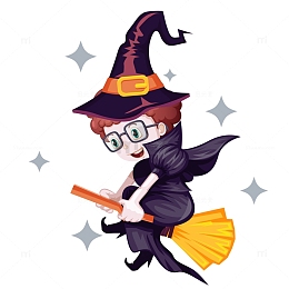 矢量手绘万圣节魔法女巫元素
