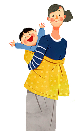 手绘可爱人物插画母亲节背着孩子