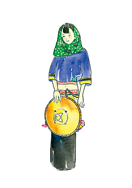 拿草帽的惠安女孩水彩画