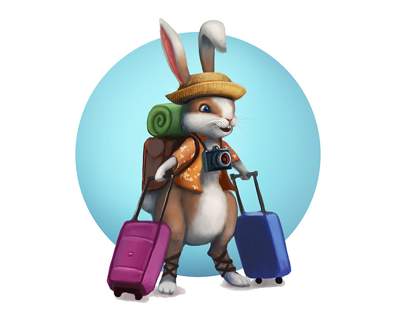 兔子旅行插画png素材