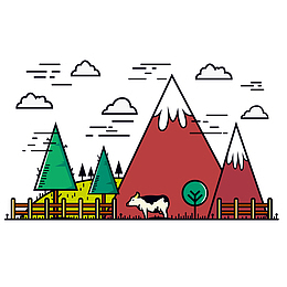 雪山下的牧场奶牛矢量