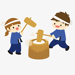 中国过年两个小孩打糍粑打年糕免