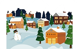 冬天雪地上圣诞节小镇