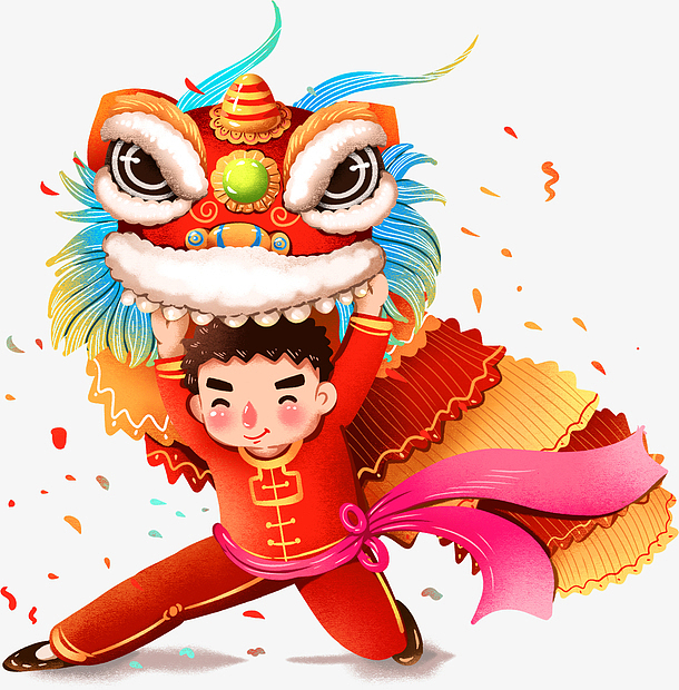 元旦舞狮小孩子卡通小孩