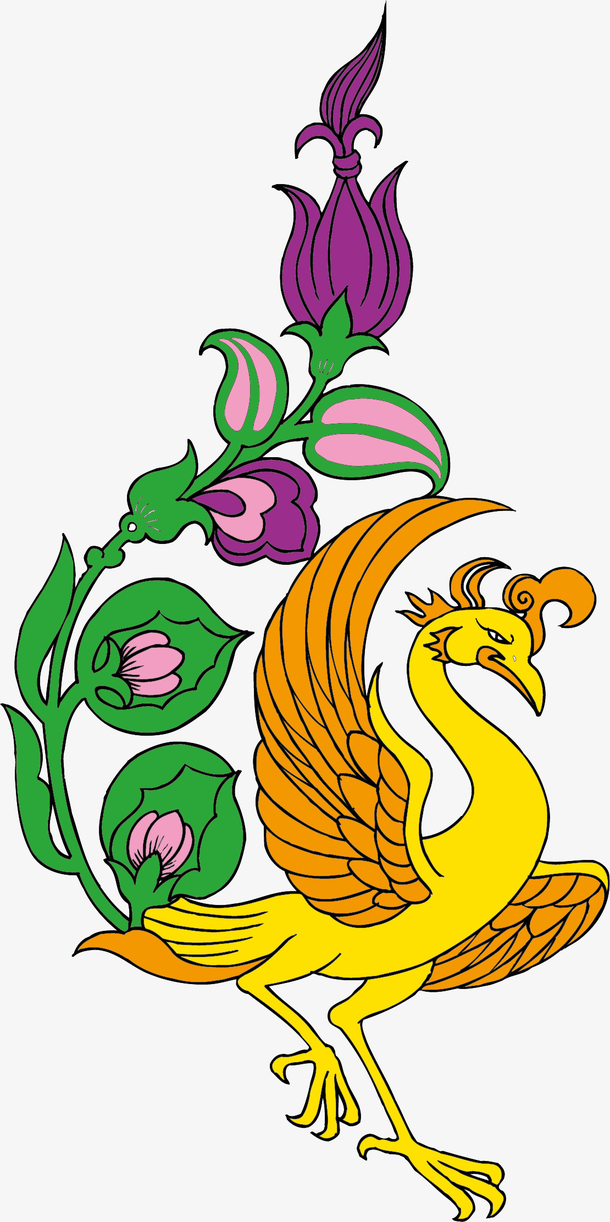 凤凰花朵卡通矢量素材