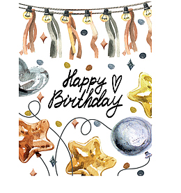 水彩星星彩灯生日卡