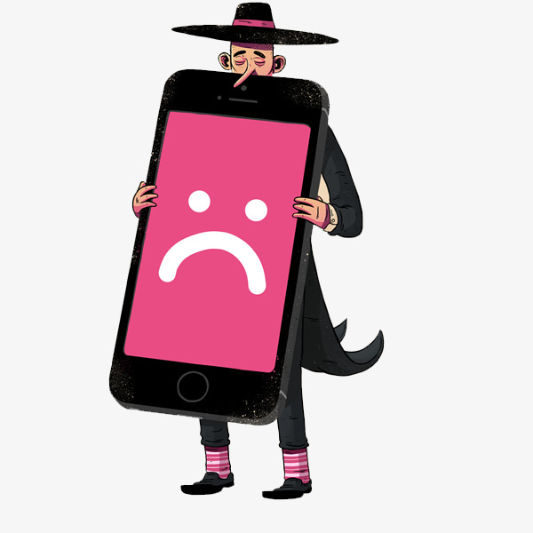 抱手机的卡通人