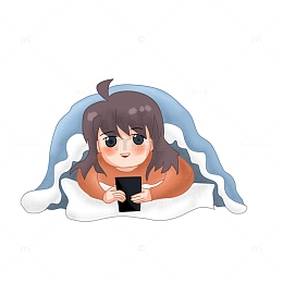 卡通趴在被窝取暖人物