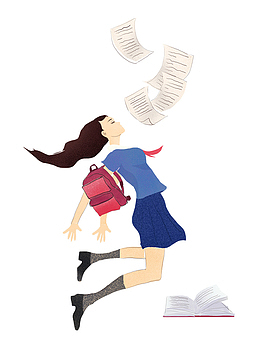 蓝色清新手绘风格毕业季海报女性