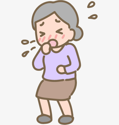手绘卡通老奶奶咳嗽免抠