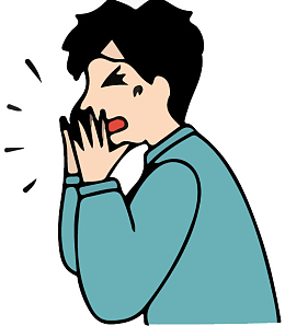 手绘卡通青年人咳嗽免抠