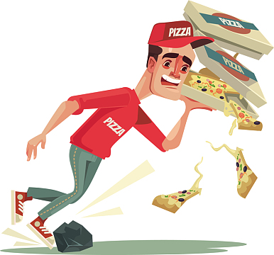 被石头绊倒的送餐员