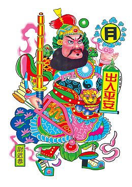 春节写实线条填色尉迟恭门神出入