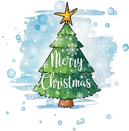 水彩涂鸦可爱圣诞树