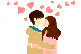 手绘人物插画相拥相抱相爱的人