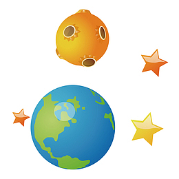 地球星星月球手绘卡通