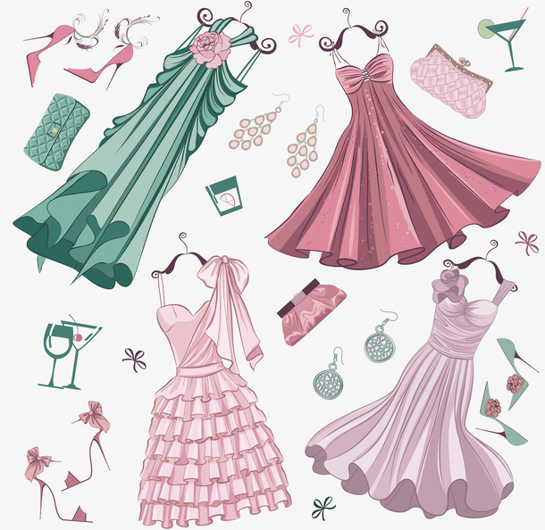 卡通女士聚会长款礼服免抠素材免费下载_觅元素51yuansu.com