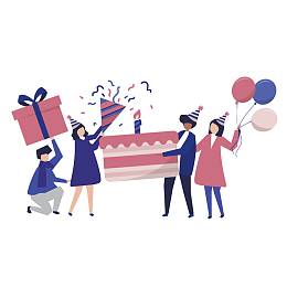 生日聚会卡通矢量可爱男女团队合