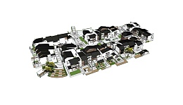 南方徽派新中式建筑群黑白色调S
