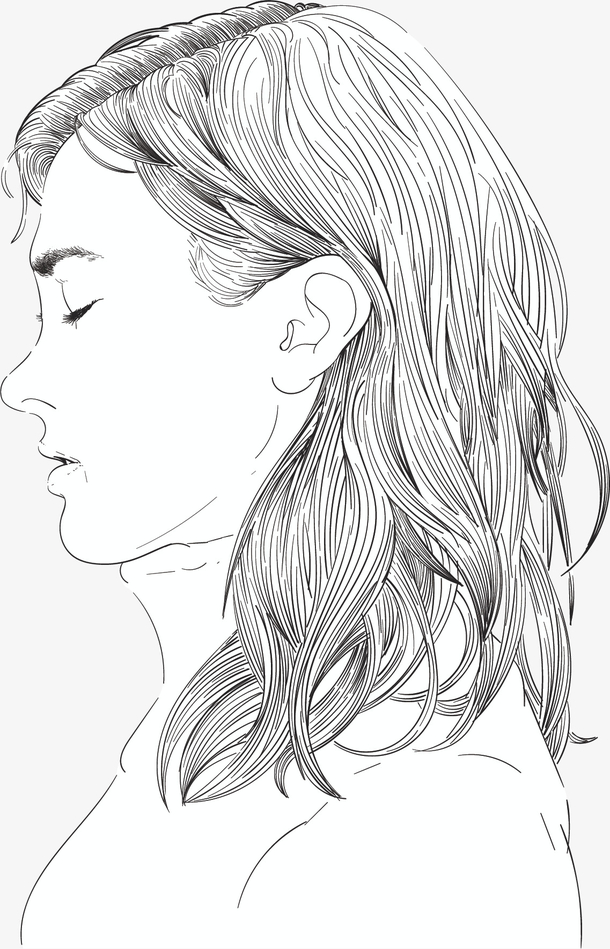 手绘素描长发女人