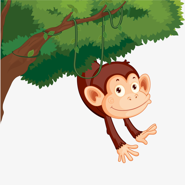 卡通在树上玩耍的猴子设计
