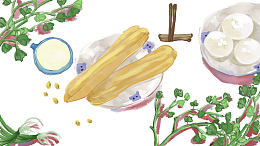 免抠卡通手绘丰盛的早餐油条