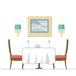 高级餐厅餐桌和壁画