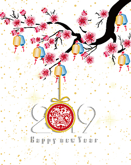 梅花和悬挂的灯笼