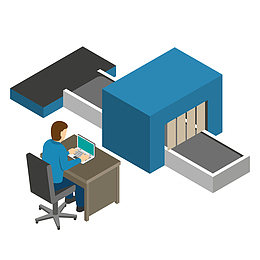 手绘的安检机和安检人员