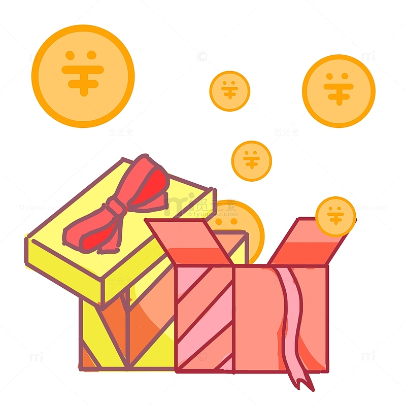 装饰手绘礼物盒金币元素