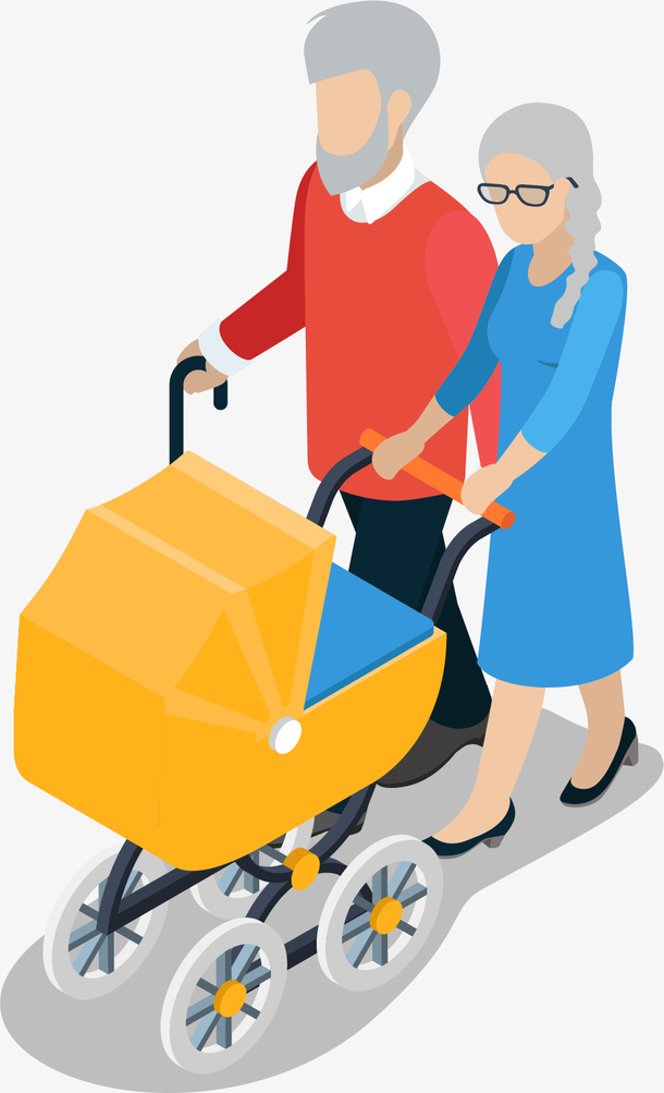 推婴儿车的老夫妻矢量