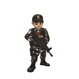 卡通拿着枪站立的特种兵素材