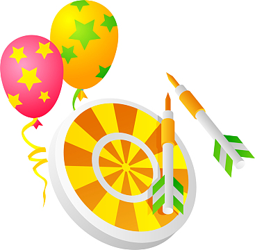 卡通手绘黄色飞镖png矢量卡通飞镖飞盘png3d立体彩色金属飞镖靶心靶子