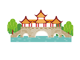 卡通手绘河边的桥