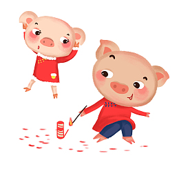 卡通猪年点鞭炮插图