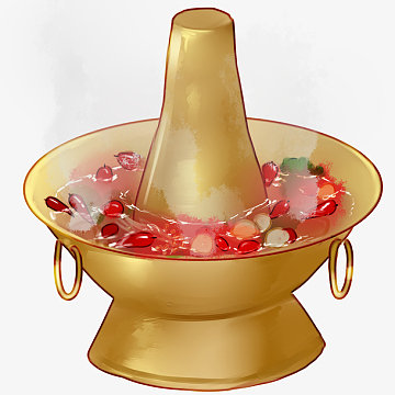 卡通手绘火锅底料与食材png草果火锅食物香料png绿色手绘圆弧火锅元素