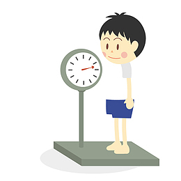 测量体重的卡通男孩