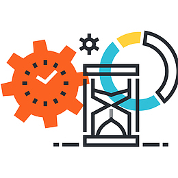 彩色齿轮和沙漏矢量插画