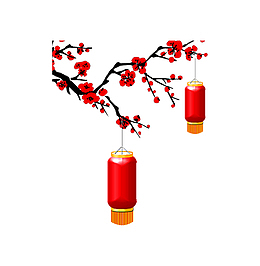 中国风新年红色梅花和灯笼