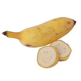 清新风格一根小米蕉和切片实物免