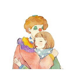 卡通和小丑先生拥抱的女孩素材