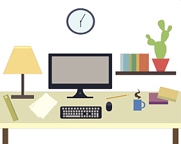 卡通办公物品书和咖啡