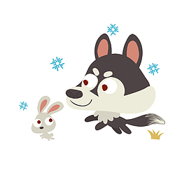 卡通可爱的哈士奇和兔子插画