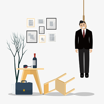 上吊的男士和倒了的椅子