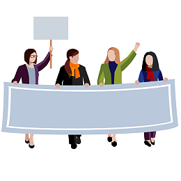 女青年拉标语游行插画