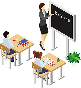 正在上课的老师和学生